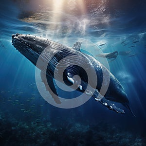 Ai Generated illustration Wildlife Concept of Humpback Whale at the Surface