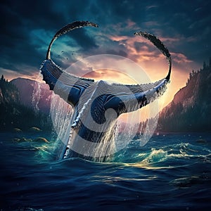 Ai Generated illustration Wildlife Concept of Humpback Whale Tail Alaska