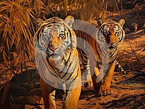 Ai Generated illustration Wildlife Concept of Indian tigers