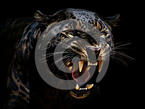 Ai Generated illustration Wildlife Concept of Jaguar with a black background