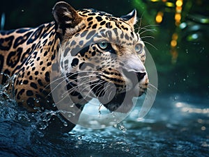 Ai Generated illustration Wildlife Concept of Jaguar Close-up