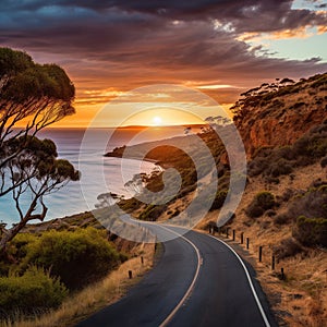 Ai Generated illustration Wildlife Concept of Kangaroo island road South Australia