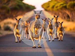 Ai Generated illustration Wildlife Concept of Kangaroos crossing