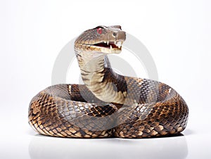 Ai Generated illustration Wildlife Concept of King cobra Ophiophagus hannah venomous snake against white