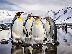 Ai Generated illustration Wildlife Concept of King Penguins in an Icy Bay