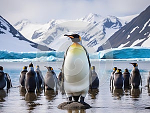 Ai Generated illustration Wildlife Concept of King Penguins in an Icy Bay