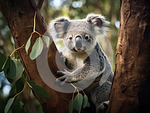 Ai Generated illustration Wildlife Concept of Koala bear in forest zoo.