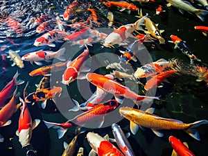 Ai Generated illustration Wildlife Concept of Koi fish in pond colorful natural background