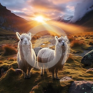 Ai Generated illustration Wildlife Concept of Lamas in El Cajas National Park Ecuador