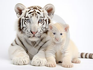 Ai Generated illustration Wildlife Concept of Lion Cub (5 months) and tiger cub (5 months)