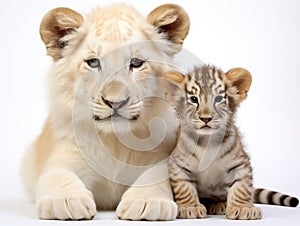 Ai Generated illustration Wildlife Concept of Lion Cub (5 months) and tiger cub (5 months)