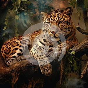 Ai Generated illustration Wildlife Concept of Lounging Leopard