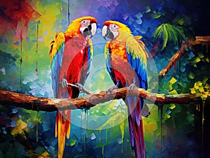 Ai Generated illustration Wildlife Concept of Macaw parrot birds