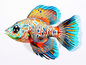 Ai Generated illustration Wildlife Concept of Mandarin fish isolated on white background