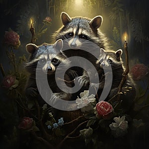 Ai Generated illustration Wildlife Concept of Manuel Antonio Raccoons Costa Rica