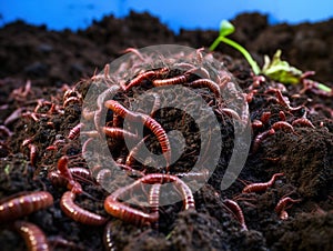 Ai Generated illustration Wildlife Concept of Many red worms in dirt