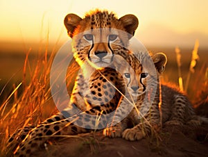 Ai Generated illustration Wildlife Concept of Masai Mara Cheetahs