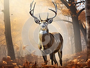 Ai Generated illustration Wildlife Concept of Massive Brow tined Whitetail Buck photo