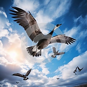 Ai Generated illustration Wildlife Concept of Migrating Canadian Geese