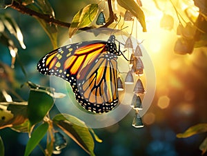 Ai Generated illustration Wildlife Concept of Monarch emerging