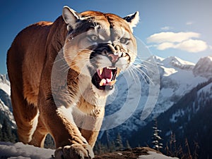 Ai Generated illustration Wildlife Concept of Mountain lion with long tail