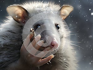 Ai Generated illustration Wildlife Concept of Opossum in the Snow