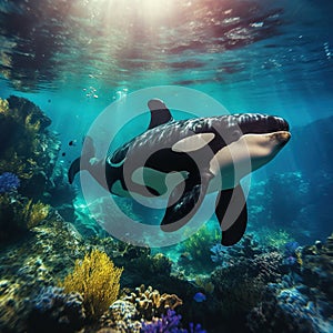 Ai Generated illustration Wildlife Concept of Orca Underwater