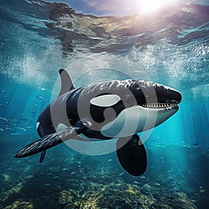 Ai Generated illustration Wildlife Concept of Orca Underwater
