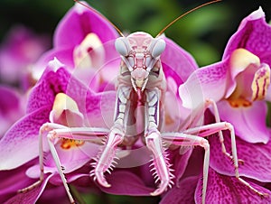 Ai Generated illustration Wildlife Concept of Orchid mantis / Hymenopus coronatus