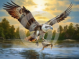 Ai Generated illustration Wildlife Concept of Osprey Carrying Fish