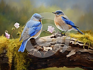 Ai Generated illustration Wildlife Concept of Pair of Eastern Bluebird