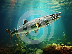 Ai Generated illustration Wildlife Concept of The Pike (Esox Lucius).