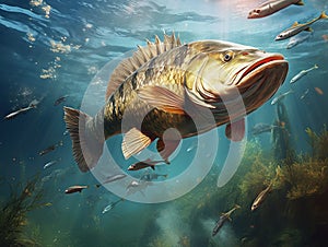 Ai Generated illustration Wildlife Concept of Pike fish feeding