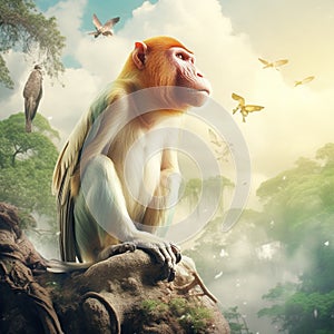 Ai Generated illustration Wildlife Concept of A Proboscis Monkey (Bekantan)