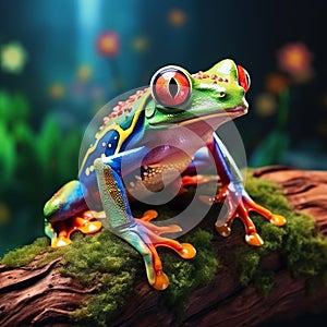 Ai Generated illustration Wildlife Concept of Red eyed green tree frog or gaudy tree frog