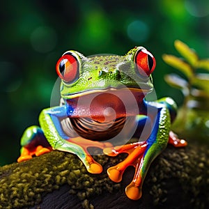 Ai Generated illustration Wildlife Concept of Red eyed green tree frog or gaudy tree frog