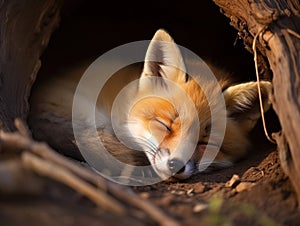 Ai Generated illustration Wildlife Concept of Red Fox Kit Sleeping