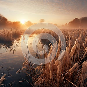 Ai Generated illustration Wildlife Concept of Reed Bed on Norfolk Broads Nature Reserve England