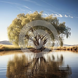 Ai Generated illustration Wildlife Concept of Riparian Willow Reflection