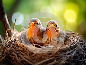 Ai Generated illustration Wildlife Concept of Robins in Nest