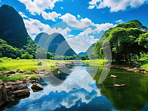 Ai Generated illustration Wildlife Concept of A rural river in vietnam