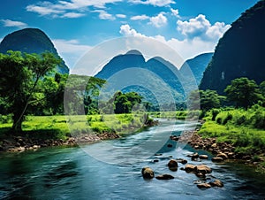 Ai Generated illustration Wildlife Concept of A rural river in vietnam