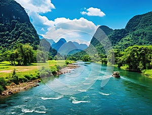 Ai Generated illustration Wildlife Concept of A rural river in vietnam