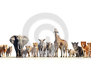 Ai Generated illustration Wildlife Concept of Safari Animals Together Isolated Banner