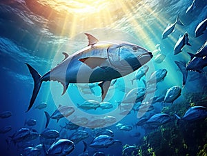 Ai Generated illustration Wildlife Concept of School of tuna