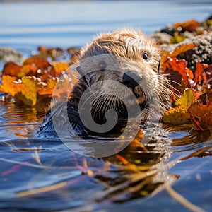 Ai Generated illustration Wildlife Concept of Sea Otter Pup