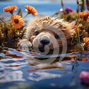 Ai Generated illustration Wildlife Concept of Sea Otter Pup