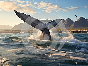Ai Generated illustration Wildlife Concept of Seascape with Whale tail