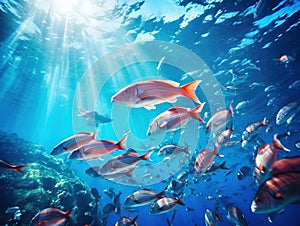 Ai Generated illustration Wildlife Concept of Shoal of Fish