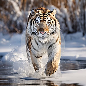 Ai Generated illustration Wildlife Concept of Siberian Tiger in the snow Panthera tigris